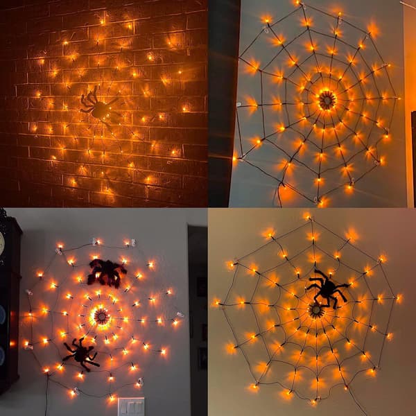 Halloween Spindevævslys 70LED Orange Lys med Sort Edderkop