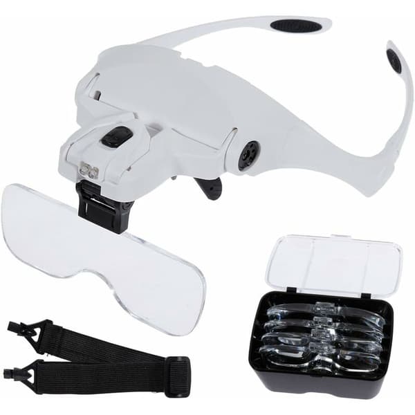 Magnifying Glass 2 LED Lights 5 Lenses Adjustable Magnification Interchangeable 1.0x 1.5x 2.0x 2.5x 3.5x Cleaning Cloth for Work Electronics Repair