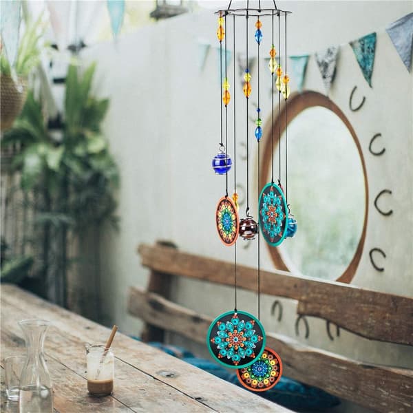 Mandala vindklokker utendørs med melodi dyp tone, Chakra Crystal