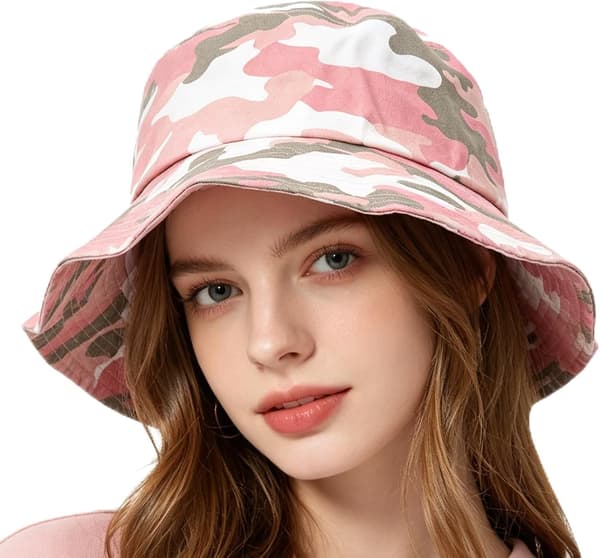 Bob-hat, hovedtilbehør, camouflage, bred skygge pink - Rosa