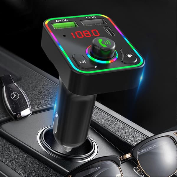 Car MP3 Player Vehicle Adapter with Atmosphere Light FM Transmitter Suitable for 12V - 24V Vehicles