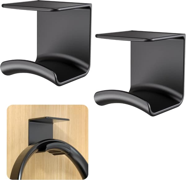 Headphone Stand Hook (Black, 2-pack) Headphone Hook that can be attached to the wall or under the table, with strong 3M