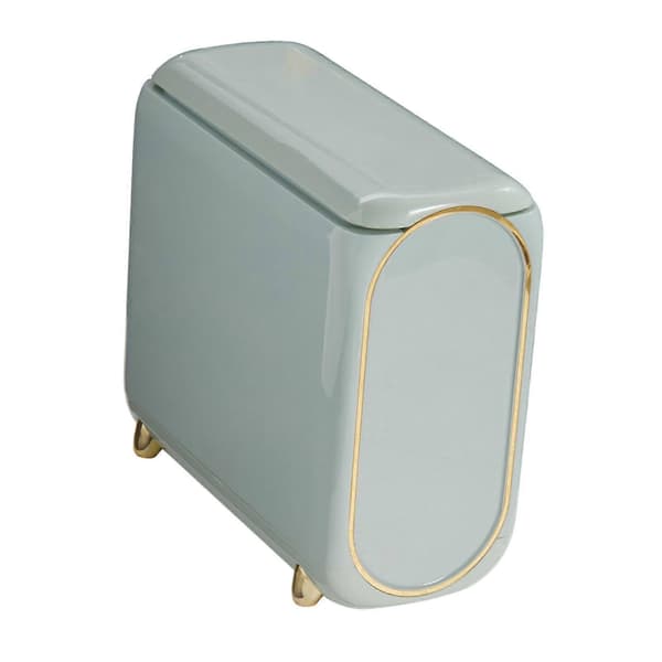 Trash Can with Lid, Slim Trash Can 10L, Non-Slip, Space-Saving Push Trash Can, Slim Trash Can for Bathroom and Kitchen