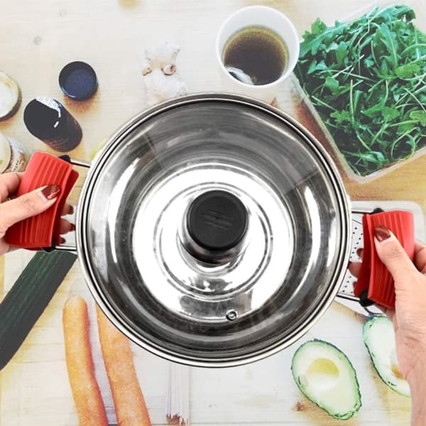 Silicone Handle Holder for Cast Iron Pan and Skillet, Black and Red, 2 Pairs