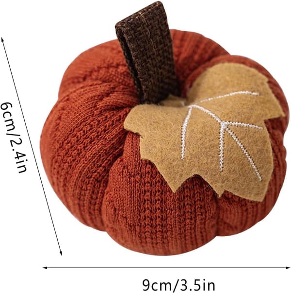 Strikkede gresskarpynt til Thanksgiving og Halloween (3 stk, 9cmx9cmx6cm)