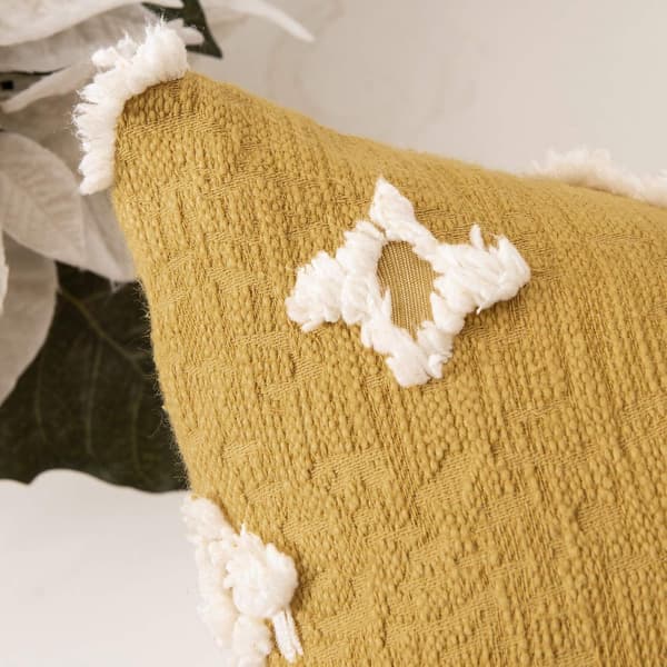 Sæt med 2 dekorative pudebetræk diamant jacquard pudebetræk efterår sofa bløde firkantede pudebetræk 45x45 cm gul_tfrf