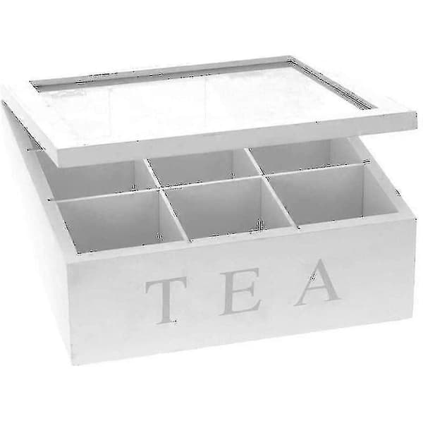 Treboks for te, Tebox i hvit, Tebox med 9 rom, Stor teposeboks, Hvit