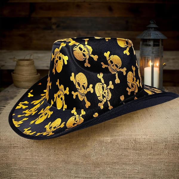 western hat skull-western hat with wider brim and chin strap -