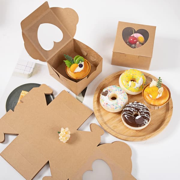 White 10 x 10 x 6.5 cm Kraft Paper Boxes with Clear Heart-shaped Windows