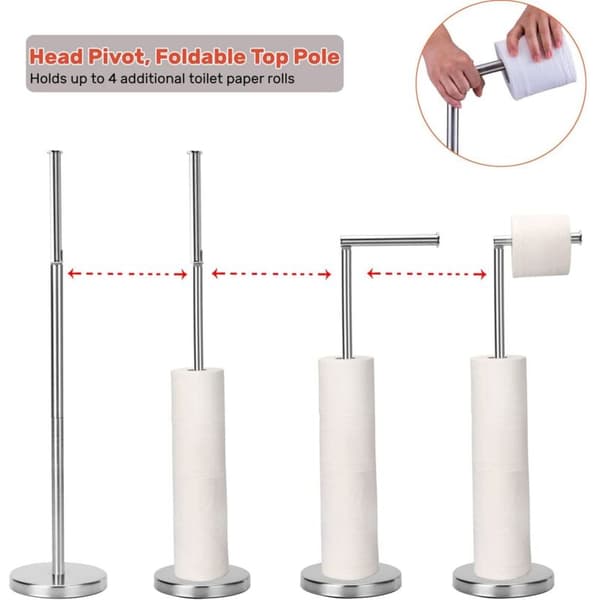Toalettrullholder, frittstående toalettrullholder med reserve for 4 ekstra ruller, solid base