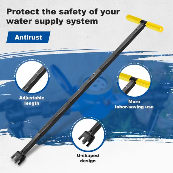 Adjustable Carbon Steel T-Handle Water Meter Key Shut-Off Tool Utility Wrench for Meter Valve Access Yellow