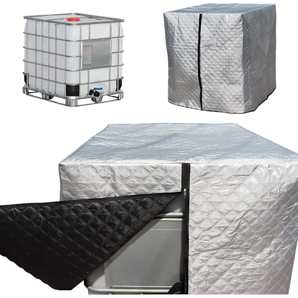 Skydd för 1000L IBC-tank, Frostsäker, Anti-UV-tanksskydd, IBC-tanksskydd med dragkedja, 120 x 100 x 116 cm (Silver)