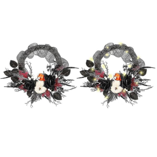 Svart Halloween Rosekrans Ornament Rustikk Krans For Hjem- og Vindu Dekor