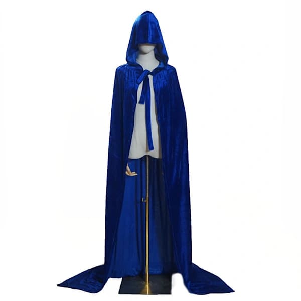 Børnesammetkåbe med hætte til Halloween, jul, cosplay-kostumer, blå, L