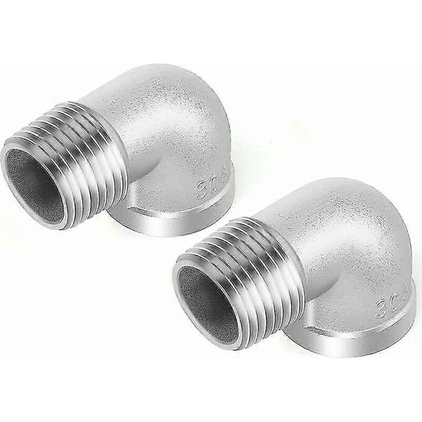 2 stk. 304 rustfrit stål 90 graders bøjningsfittings, 3/8\" han til 3/8\" hun BSP rørfittings