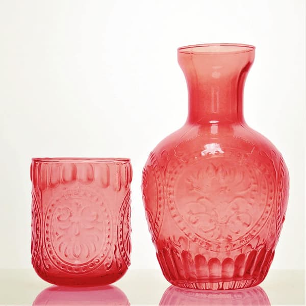Relief Glas Seng Karaffel Juice Kande med Glas -