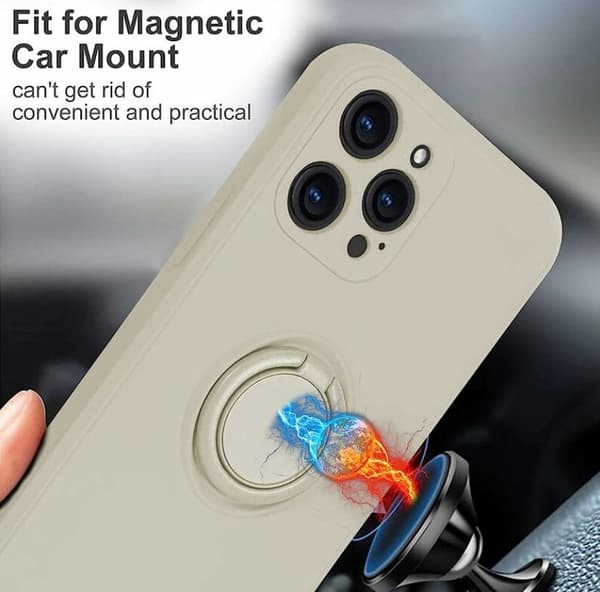 White. Fits Apple 12 Pro Max 6.7'' Protective Silicone Case with Ring 360° Rotating Holder for Apple - Magnetic Stand for Apple