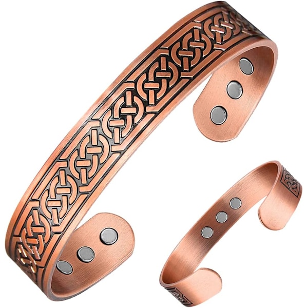Kobbermagnetisk armbånd til mænd 9 Ultrastyrke magneter Brazaletes 99,99% Solidt rent kobberarmbånd (justerbar størrelse) (Ax)