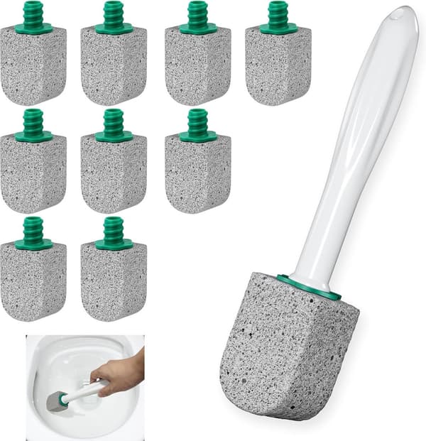 Pimpsten Toiletrenser med Langt Håndtag, 1 Håndtag + 10 Sten, til Pletter & Rust