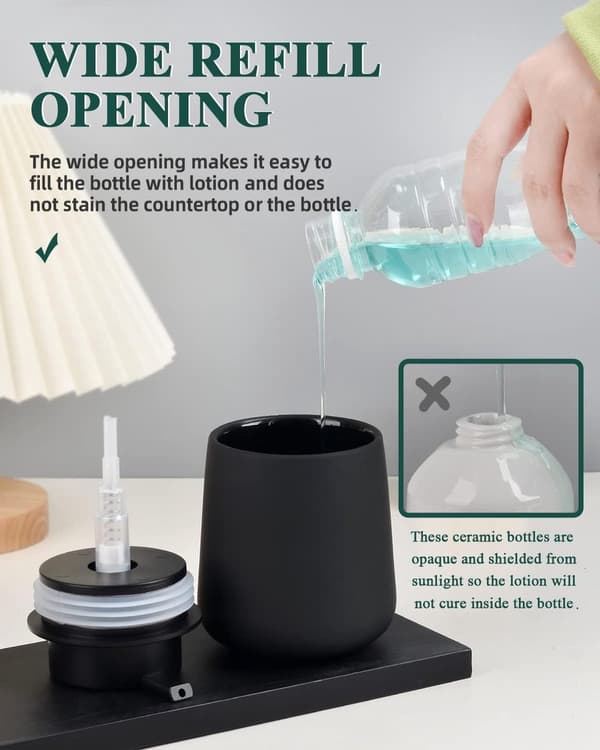 1-pak - Sort - Sæbedispenser - Lotionflaske - med - Stor - Pumpe - 400ml - Egnet - Badeværelse - Bruser - Keramik - Moderne