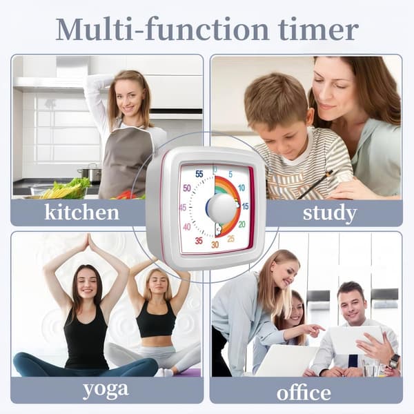 Visual Timer for Kids and Adults, 60-Minute Countdown Clock for Classroom, Kitchen, Office, Pomodoro Study Tool (White)