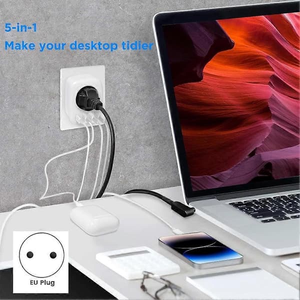 Dobbeltstik til stikkontakt, stikdåse med USB 2-vejs stikadapter (4000 W 16 A) med 2 USB A og 2 USB C EU-stik Hvid Vit