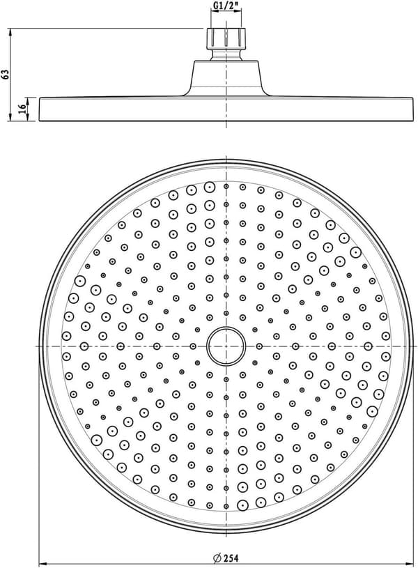 Loftbruser - Deluxe - Regnbruserhoved - Bruserhoved - 25 CM - Sort - Universal tilslutning - Moderne regnbruserhoved