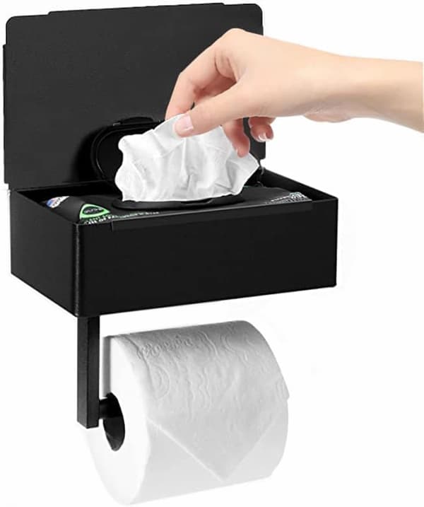Toiletpapirholder, mat sort vådservietholder, opbevaringsboks, rustfrit stål