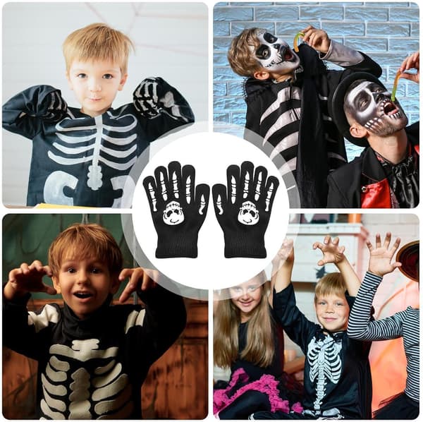 Halloween-handsker med skelet - i mørkt lysende kranie - Schädel