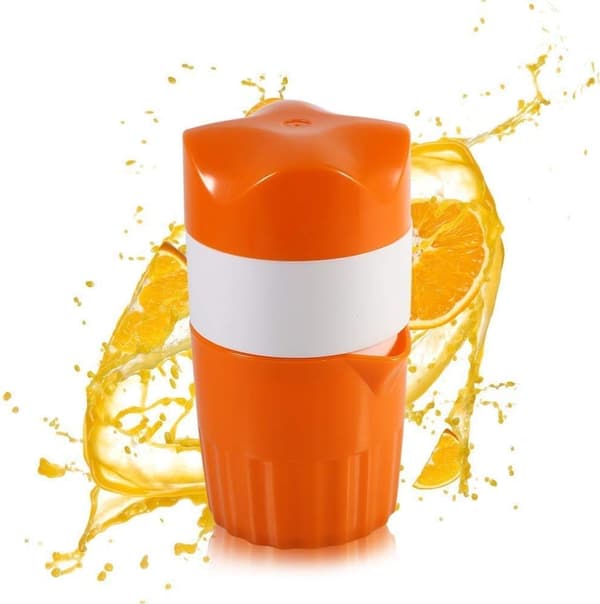 (Orange and White) Portable Manual Citrus Juicer for Oranges Mini Hand Fruit Press