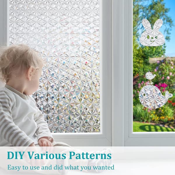 Window Film Privacy: Frosted Window Film for Glass Windows Self-Adhesive Decorative Diamond 3D Patterned Static