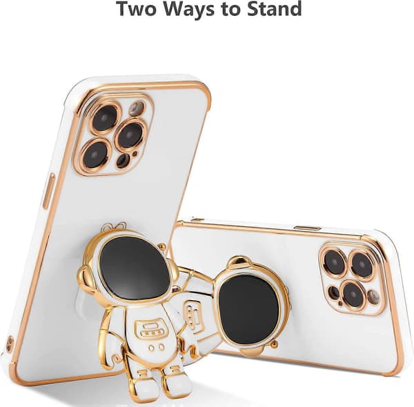 Kompatibel med iPhone 14 Pro (6.1\") Deksel med søt astronautstativdesign Støtsikkert galvanisert telefondeksel for iPhone 14 Pro - Hvit