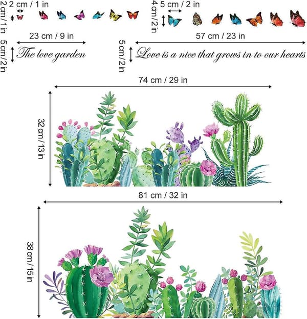 WABJTAMCactus Blomma Väggdekaler Tropisk Växt Väggdekal Väggdekoration för Vardagsrum Sovrum Hörn