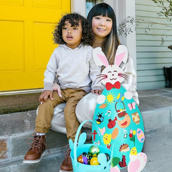 DIY Easter Bunny Felt Decoration Set For Kids With Easter Eggs And Rabbit Removable Puzzle Ornaments Easter Wall Hanging (FMY)