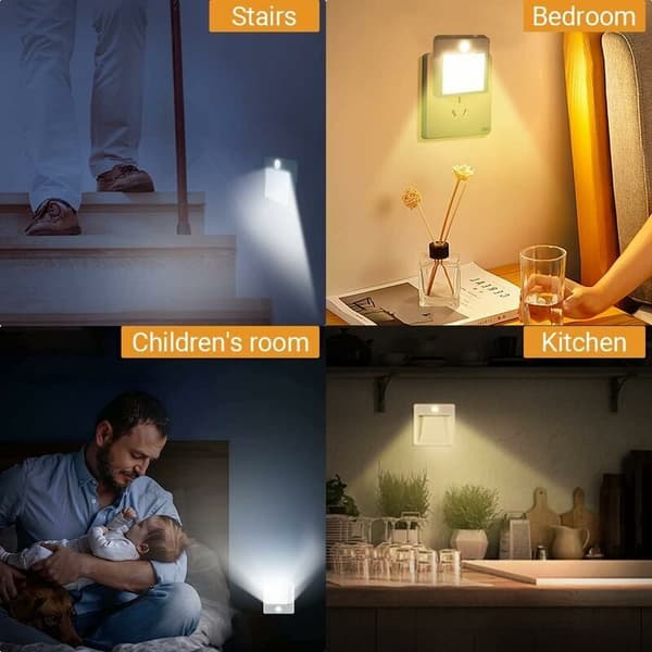 2-pack Night Light with Power Outlet - Motion Sensor Night Light - Adjustable Brightness, LED Night Light (Warm/Cool White - Adjustable)