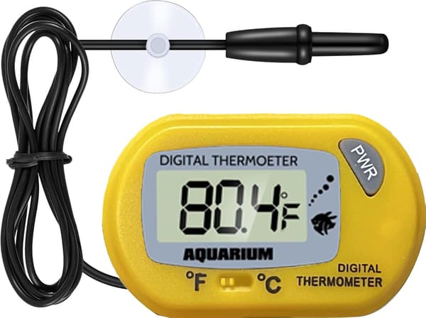Akvarietermometer gul - LCD Digital Akvarietermometer med Sugpropp och Immersion Probe för Akvarium, Terrarium