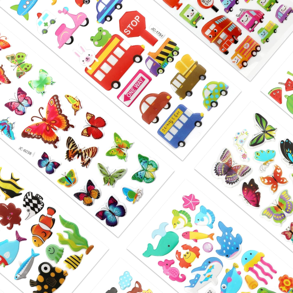 Klistermärken för barn 500+ Variety Pack Puffy 3D-klistermärken, 3D-klistermärken med bokstäver Dinosaurier