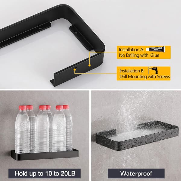 1 stk sort brusehylde rektangulær hærdet glas brusehylde organizer bruseopbevaring ingen søm, intet rod, kurv til K
