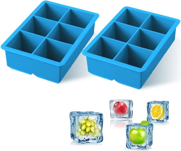 Stor silikone isterningeform - 6 stk. 5 cm isterninger til Whiskey & Drinks, BPA-fri (Blå, 1-pak)