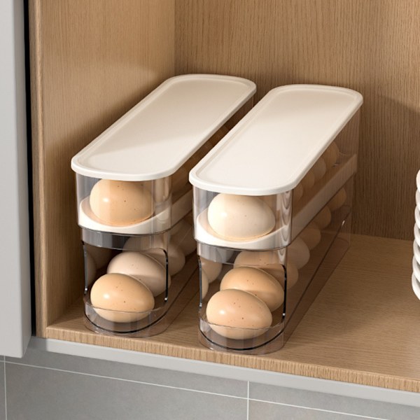 Double-Layer Egg Storage Box with Sliding Drawer, Large Capacity, Stable Countertop Egg Storage Box, Cream Cream