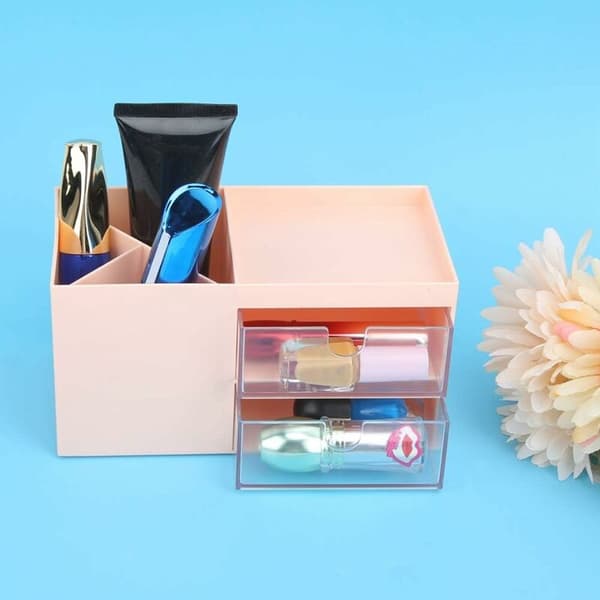 Makeup Organizer til Skrivebord, Skuffe til Smykker, Kontorartikler, Opbevaring (Pink)