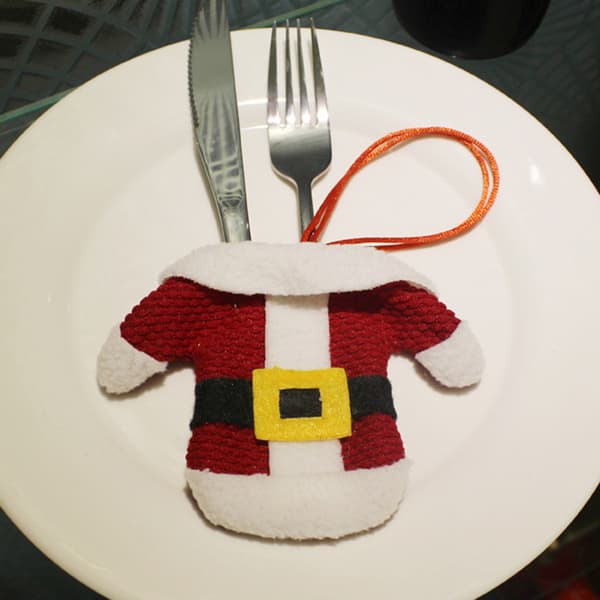 Santa Clothes Silverware Holder Plush Bag Dining Table Decor for Christmas Party Clothes Clothes