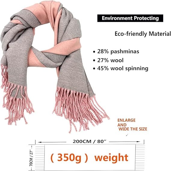 (ROSA+GRÅ) Cashmeresjal för dam Vinter Vändbar Pashmina Lång