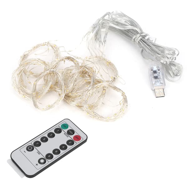 3x3m USB 300LED Chips Curtain Light String with Remote Control for Home Party Decoration Warm Yellow