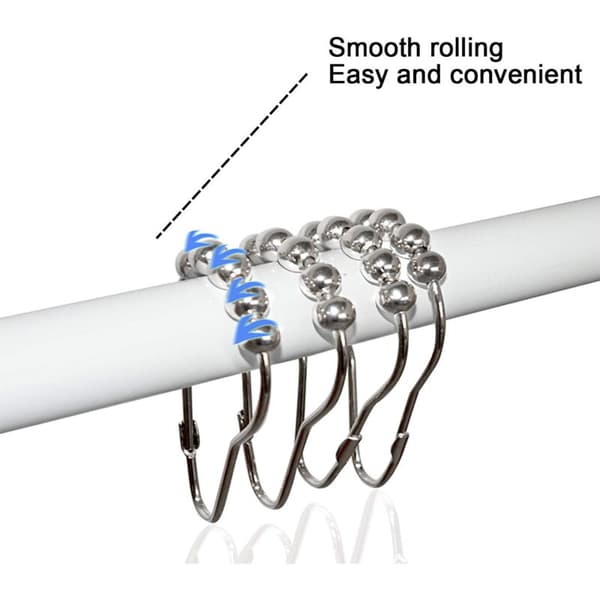 12-pak Rustfri Bruseforhængsringe i Metal, Sølv - Kompatible med Standard Brusestænger