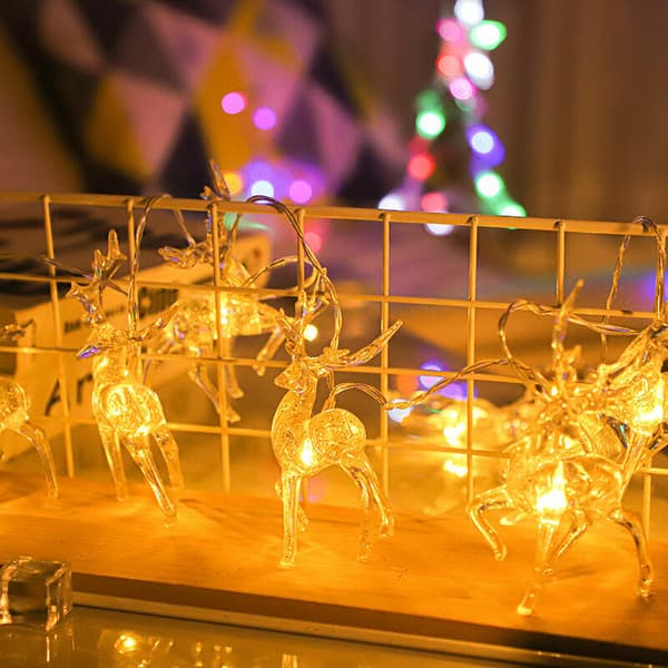 Warm White 1.5 Meter 10 Lights Battery Operated LED Lantern Christmas Reindeer