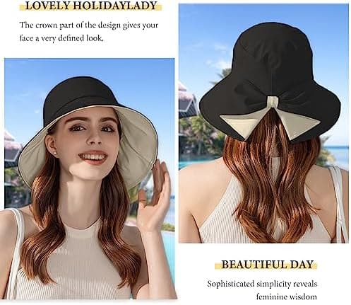Sort, dame sommer foldbar solhat anti-UV bomulds sommerferie havehat til kvinder UPF UV