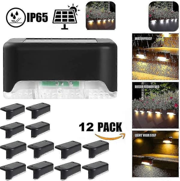 Vanntett Solcellelampe for Gjerde, Solcellelampe for Terrasse, Trappelys, IP65 LED Solcellelamper for Hage for Uteplass Trappegjerde