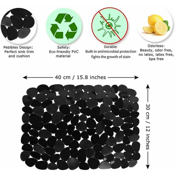 Sink Drain Protector, 2 Adjustable Sink Protector Mats, Black Stainless Steel Sink Mat, Dish Rack for Bathroom Kitchen Counter, 40 x 30 cm