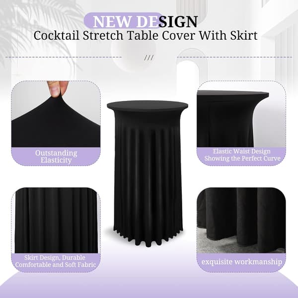2-pack svart högt bordsöverdrag för 80x110cm ståbord, spandex stretchkjol-FA-